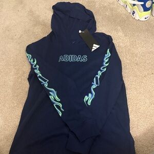Adidas Dark Blue Hoodie with Green Flame Accents